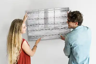 Beschrijfbaar glazen magneetbord met design uitvoering met geverfde planken