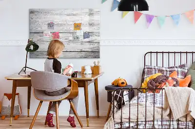 Beschrijfbaar glazen magneetbord met design uitvoering met geverfde planken