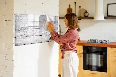Beschrijfbaar glazen magneetbord met design uitvoering met geverfde planken