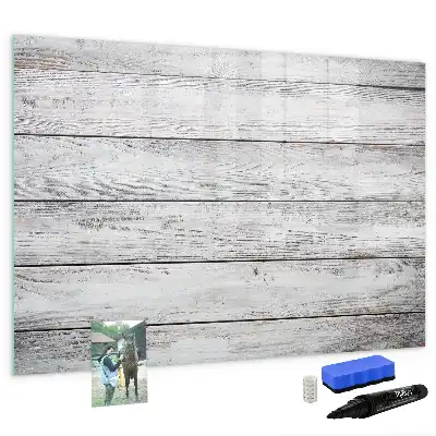 Beschrijfbaar glazen magneetbord met design uitvoering met geverfde planken