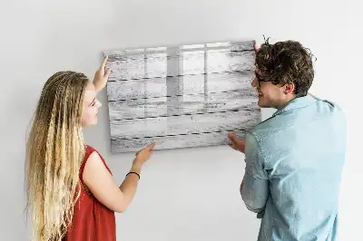Beschrijfbaar glazen magneetbord met design uitvoering met geverfde planken