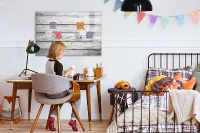 Beschrijfbaar glazen magneetbord met design uitvoering met geverfde planken