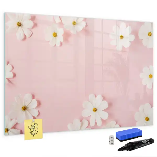 Beschrijfbaar glazen magneetbord met madeliefjes design
