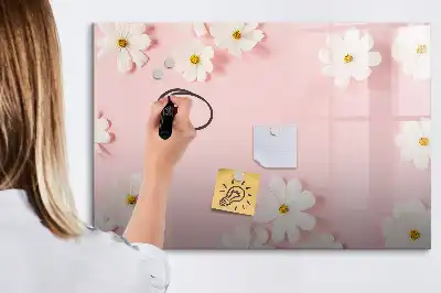 Beschrijfbaar glazen magneetbord met madeliefjes design