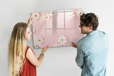 Beschrijfbaar glazen magneetbord met madeliefjes design