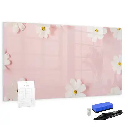 Beschrijfbaar glazen magneetbord met madeliefjes design