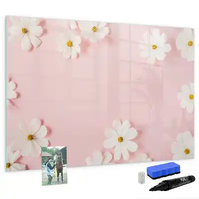 Beschrijfbaar glazen magneetbord met madeliefjes design