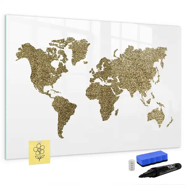Magnetisch glazen schrijfbord met wereldkaart ontwerp voor notities en foto's