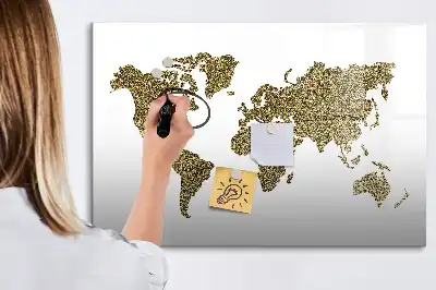 Magnetisch glazen schrijfbord met wereldkaart ontwerp voor notities en foto's