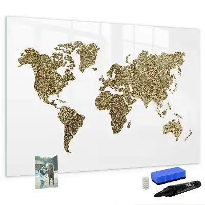 Magnetisch glazen schrijfbord met wereldkaart ontwerp voor notities en foto's