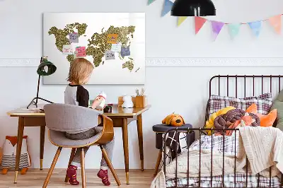 Magnetisch glazen schrijfbord met wereldkaart ontwerp voor notities en foto's
