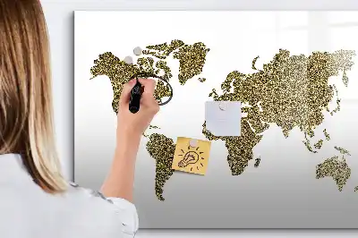 Magnetisch glazen schrijfbord met wereldkaart ontwerp voor notities en foto's