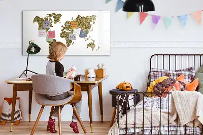 Magnetisch glazen schrijfbord met wereldkaart ontwerp voor notities en foto's