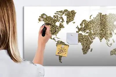 Magnetisch glazen schrijfbord met wereldkaart ontwerp voor notities en foto's
