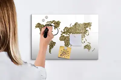 Magnetisch glazen schrijfbord met wereldkaart ontwerp voor notities en foto's