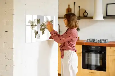 Magnetisch glazen schrijfbord met wereldkaart ontwerp voor notities en foto's