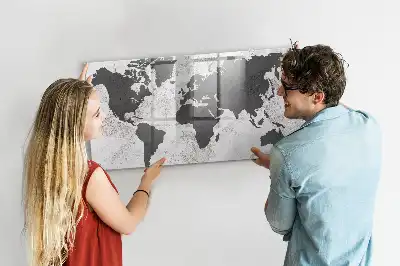 Beschrijfbaar glazen magneetbord met wereldkaart ontwerp in betonlook