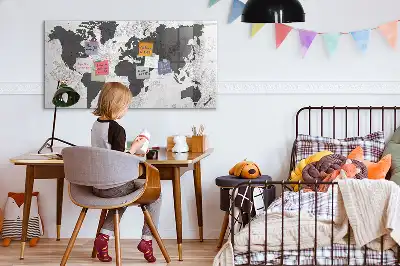 Beschrijfbaar glazen magneetbord met wereldkaart ontwerp in betonlook