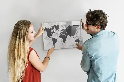 Beschrijfbaar glazen magneetbord met wereldkaart ontwerp in betonlook