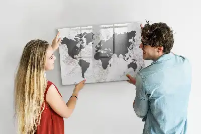 Beschrijfbaar glazen magneetbord met wereldkaart ontwerp in betonlook