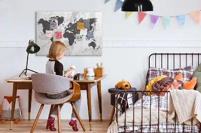 Beschrijfbaar glazen magneetbord met wereldkaart ontwerp in betonlook
