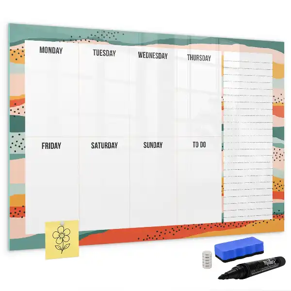 Magnetisch glazen weekplanner voor notities en foto's in retrostijl