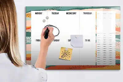 Magnetisch glazen weekplanner voor notities en foto's in retrostijl