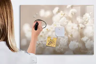Magnetisch glazen schrijfbord voor notities en foto's met motief van kleine witte bloemen