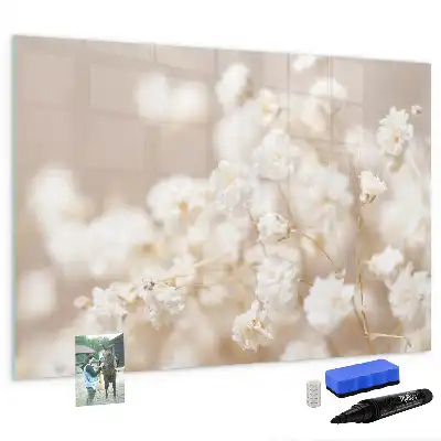 Magnetisch glazen schrijfbord voor notities en foto's met motief van kleine witte bloemen