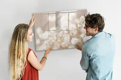 Magnetisch glazen schrijfbord voor notities en foto's met motief van kleine witte bloemen