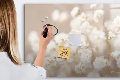 Magnetisch glazen schrijfbord voor notities en foto's met motief van kleine witte bloemen