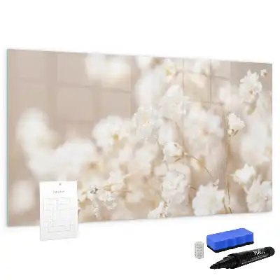 Magnetisch glazen schrijfbord voor notities en foto's met motief van kleine witte bloemen