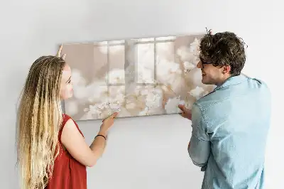 Magnetisch glazen schrijfbord voor notities en foto's met motief van kleine witte bloemen