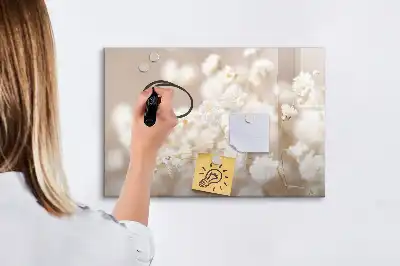 Magnetisch glazen schrijfbord voor notities en foto's met motief van kleine witte bloemen