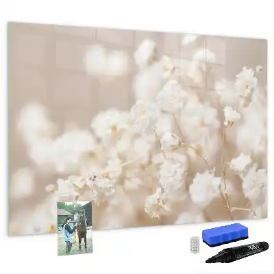 Magnetisch glazen schrijfbord voor notities en foto's met motief van kleine witte bloemen