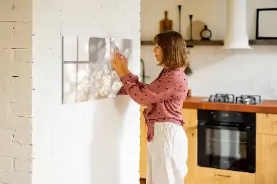 Magnetisch glazen schrijfbord voor notities en foto's met motief van kleine witte bloemen