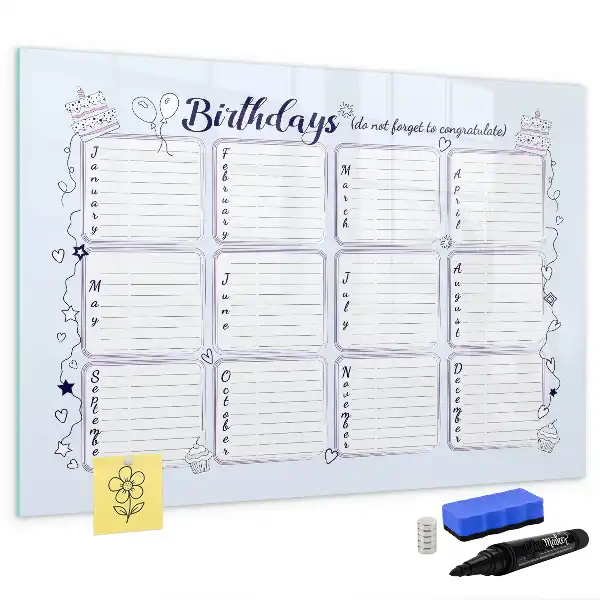 Beschrijfbaar glazen magneetbord met design verjaardagskaart
