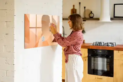 Beschrijfbaar glazen magneetbord met abstract driehoekdesign