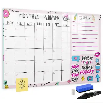 Beschrijfbaar glazen magneetbord met design voor maandplanning