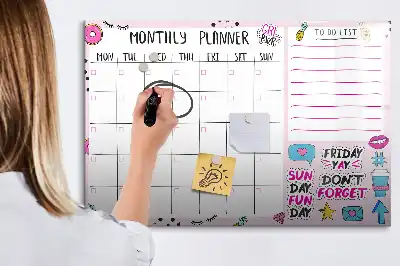 Beschrijfbaar glazen magneetbord met design voor maandplanning