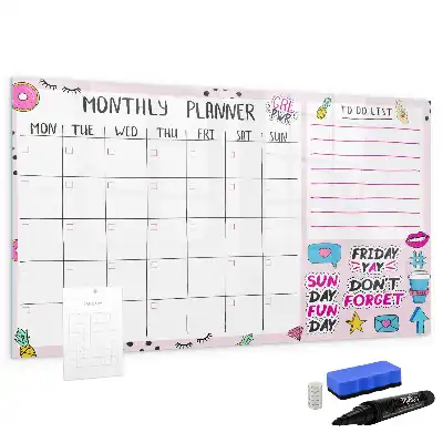 Beschrijfbaar glazen magneetbord met design voor maandplanning