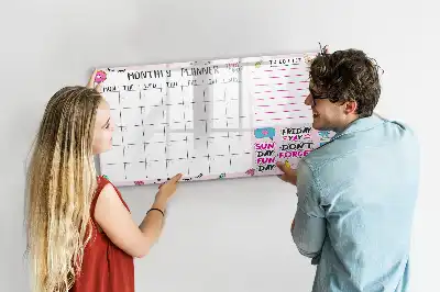 Beschrijfbaar glazen magneetbord met design voor maandplanning