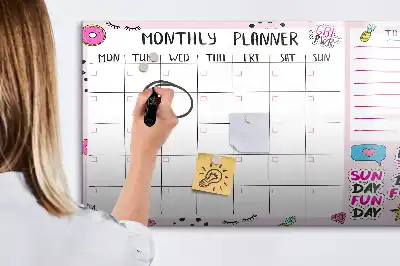 Beschrijfbaar glazen magneetbord met design voor maandplanning