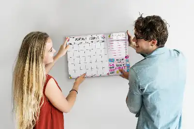 Beschrijfbaar glazen magneetbord met design voor maandplanning