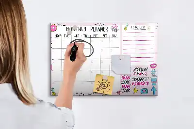 Beschrijfbaar glazen magneetbord met design voor maandplanning
