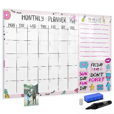 Beschrijfbaar glazen magneetbord met design voor maandplanning