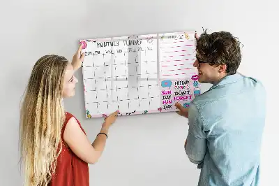 Beschrijfbaar glazen magneetbord met design voor maandplanning