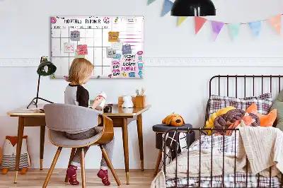 Beschrijfbaar glazen magneetbord met design voor maandplanning