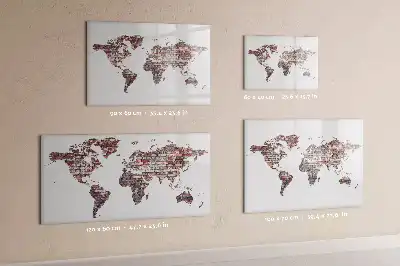 Beschrijfbaar glazen magneetbord met wereldkaart op baksteenmotief