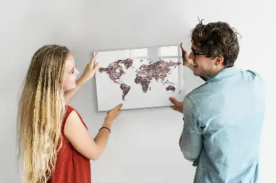 Beschrijfbaar glazen magneetbord met wereldkaart op baksteenmotief